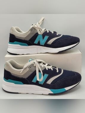 New Balance 997H Suede  Navy, Neon Aqua Blue, And White Sneakers Mens Size 10.5